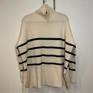 Nordstrom 100% Cashmere Cream and Black Striped Turtleneck Sweater